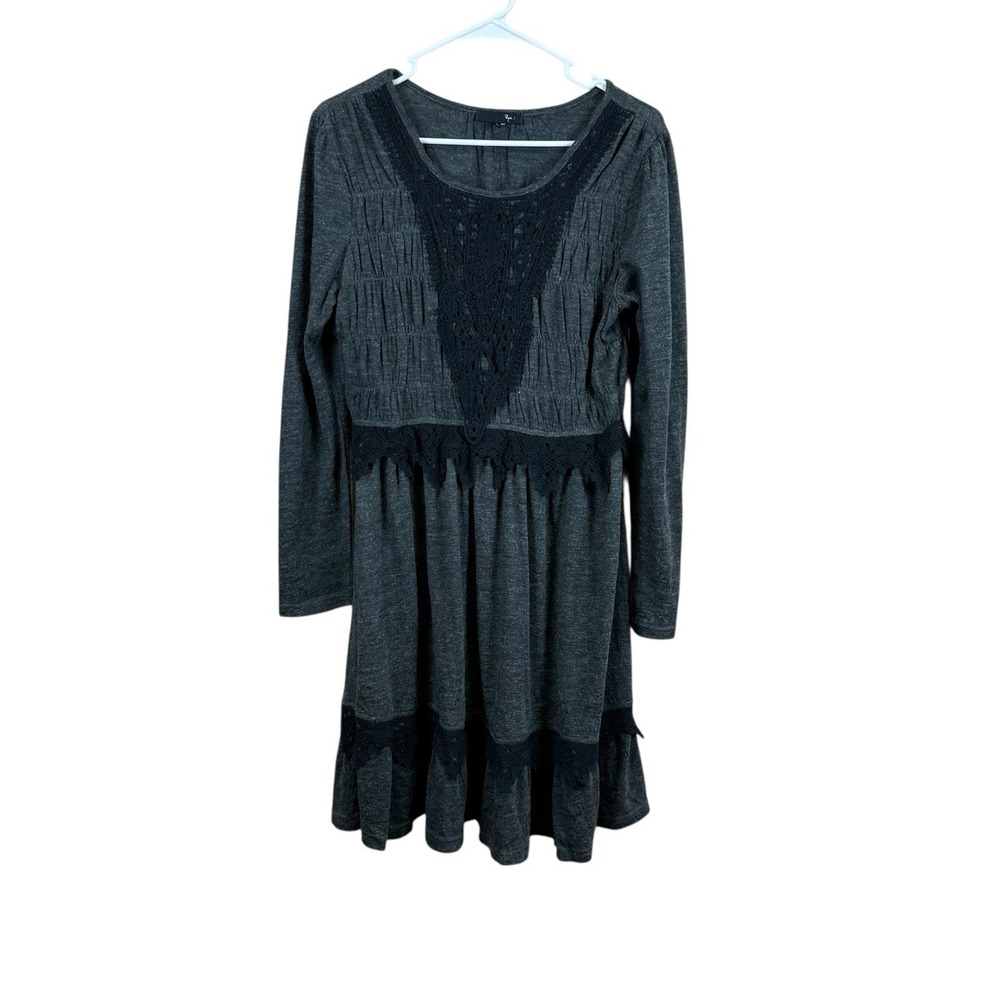 RYU Dress Womens Large Gray Black Accent Sweater Dress Fit & Flare Lace